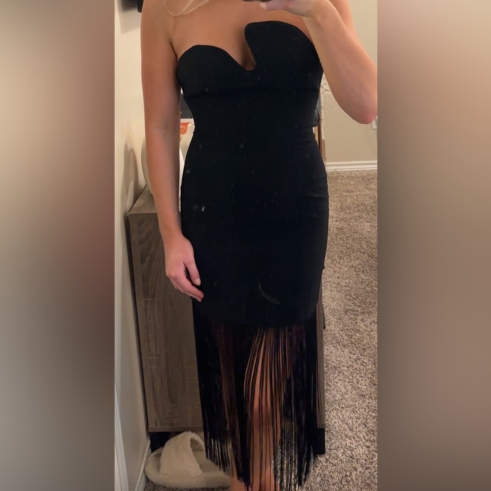 Puzzle Strapless fringe dress